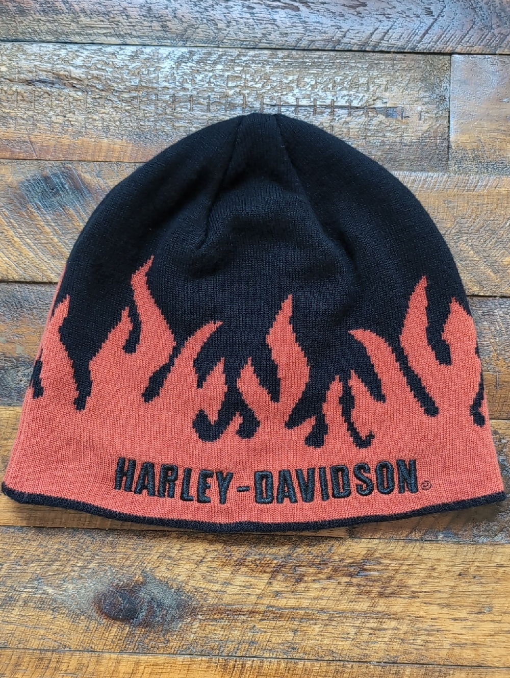 Harley-Davidson Black and Burnt Orange Flame Knit Hat
